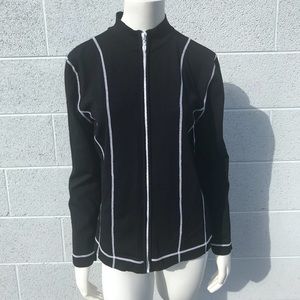 Black White Lined Rhinestone Track Sports Jacket